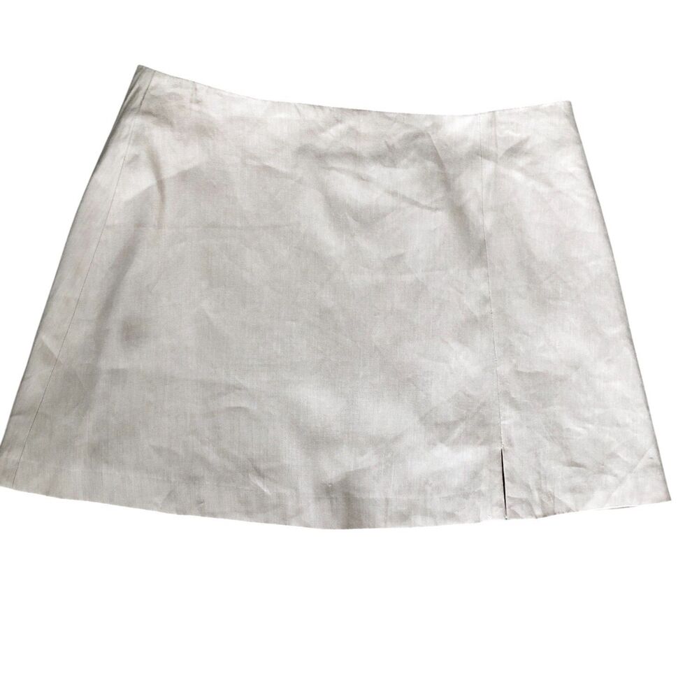 Gianni Bini Sexy Linen Rayon Neutral Mini Skirt with Kick Pleat NWT $89 Sz 10